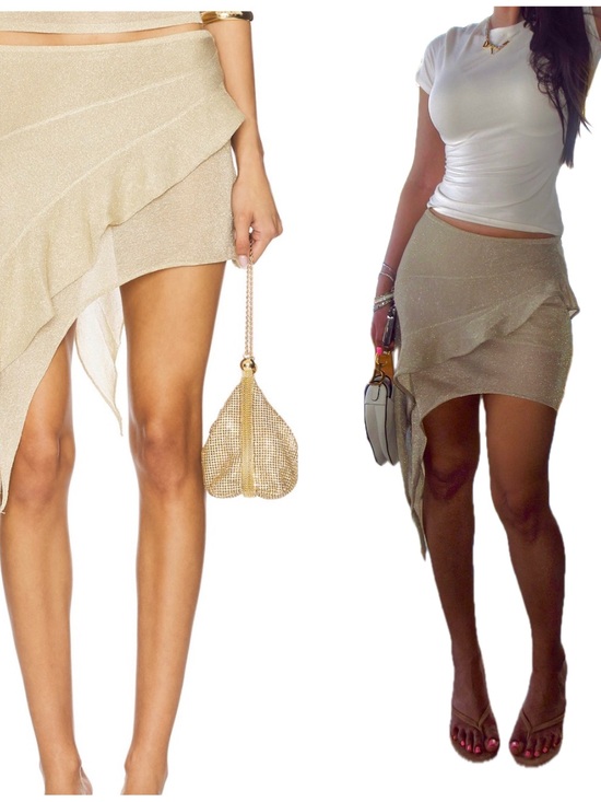 Lioness Dresses & Skirts - Lioness Asymmetrical Ruffle Mini Skirt in Champagne Gold